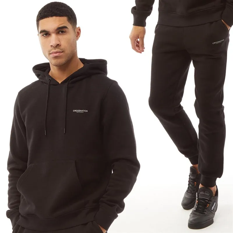 Crosshatch Heren Chelmere Hoodie en Joggingbroek Set Zwart