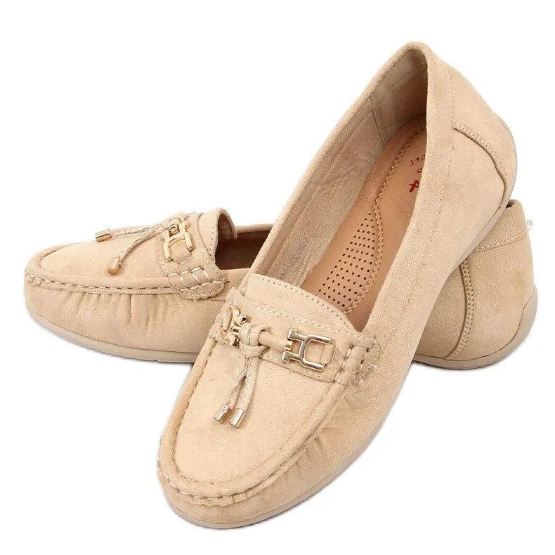 Dames beige loafers op een plateau, beige H9228 Beis