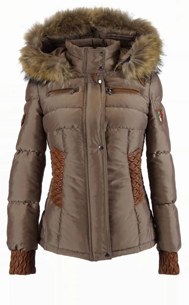 Dames winterjas met Bontkraag model 88 bruin 