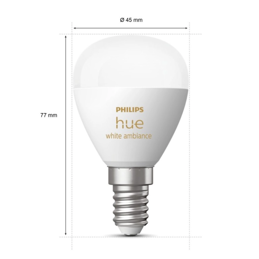 DIMBARE LED LAMP PHILIPS HUE WHITE AMBIANCE P45 E14/5,1W/230V 22006500K