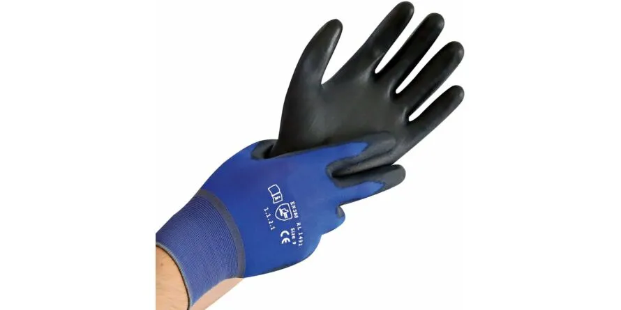 Hygostar fijn gebreide handschoen ULTRA LIGHT zwart PU coating, blauw, XL