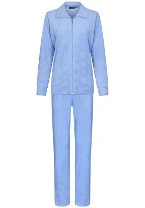 lilac beauty, badstof lounge-homesuit met reliëf en ritssluiting voor dames 'abstract daisy flower'
