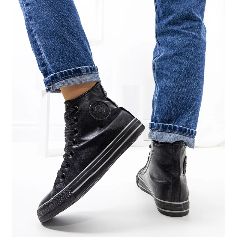 Zwarte, geïsoleerde enkelhoge sneakers van Lade